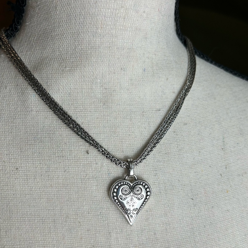 Brighton French Quarter Ophelia Heart Necklace Silver Plated 17” Triple Chain - Picture 9 of 16